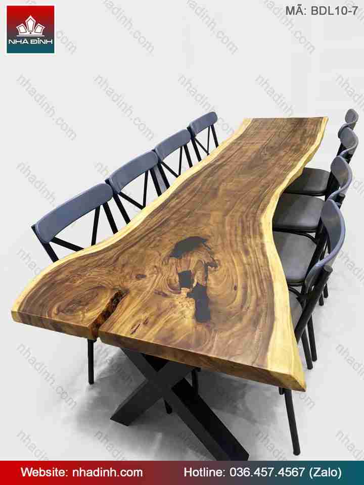  Bàn gỗ Me Tây nguyên tấm  dài 2m48 rộng 64-56-90 dày 5 (cm)