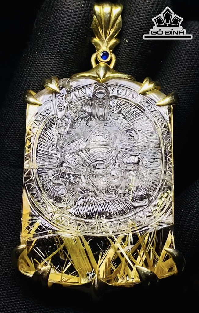 Mặt Dây Truyền Quan Công Đá Thạch Anh Tóc Vàng Cao 77 Ngang 58 Sâu 14,5 (mm) 108gr