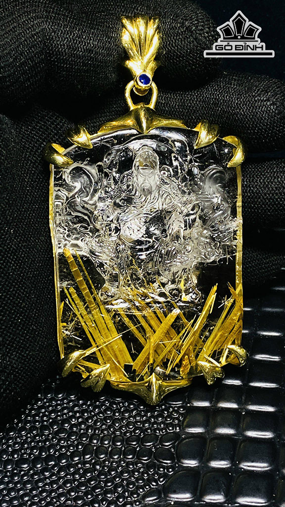 Mặt Dây Truyền Quan Công Đá Thạch Anh Tóc Vàng Cao 78 Ngang 48,8 Sâu 11 (mm) 81,2gr