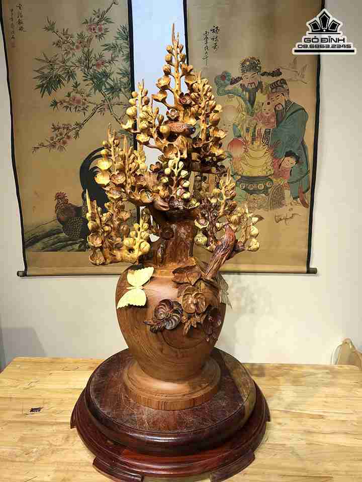 Bình Mai Điểu Gỗ Hương  Cao 92 Rộng 45 Sâu 35 (cm)
