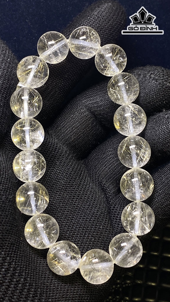 Vòng Tay Đá Thạch Anh Tóc Bạch Kim Đường Kính Hạt 12,6(mm) 48,5gr