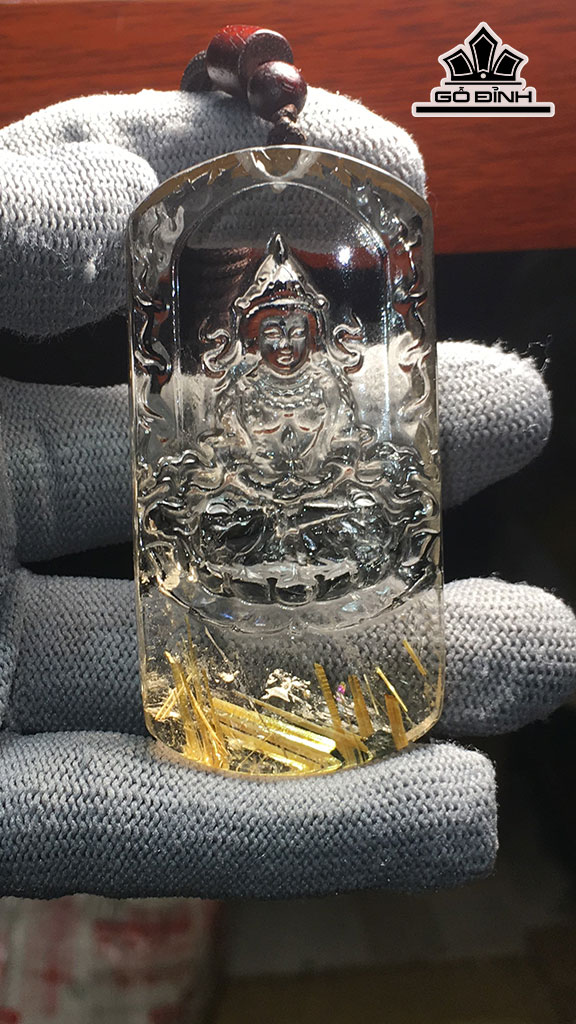 Mặt Dây Chuyền Phật Đá Thạch Anh Tóc Vàng Cao 66,4 Ngang 32,9 Sâu 10,2 (mm) 47gr