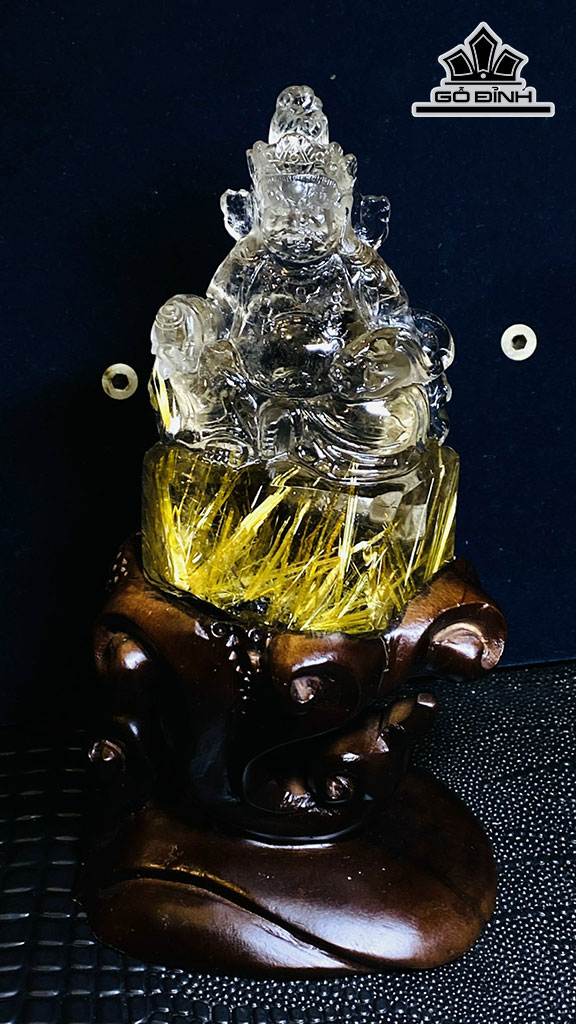 Tượng Hoàng Thần Tài Bảo Thiên Đá Thạch Anh Tóc Vàng Cao 120,85 Ngang 46,15 (mm) 0,4kg
