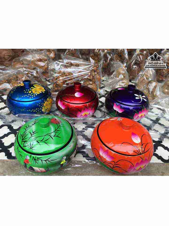 Hũ Bánh Kẹo Gỗ Gõ Sơn Mài  Cao 12 Đường Kính 15 (cm)