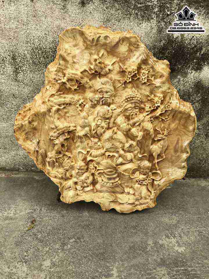 Tranh Tam Đa Phúc Lộc Thọ Gỗ Nu Nghiến  Cao 44 Rộng 41 Dày 2.5 (cm)