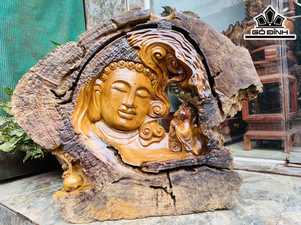 Tượng Nhất Tâm Bái Phật Gỗ Xá Xị Cao 71 Ngang 82 Sâu 20 (cm)