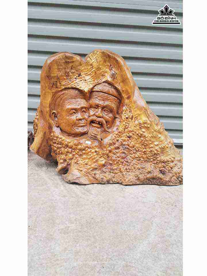 Tượng Bách Niên Giai Lão Gỗ Nu Kháo  Cao 56 Rộng 80 Dày 25 (cm)