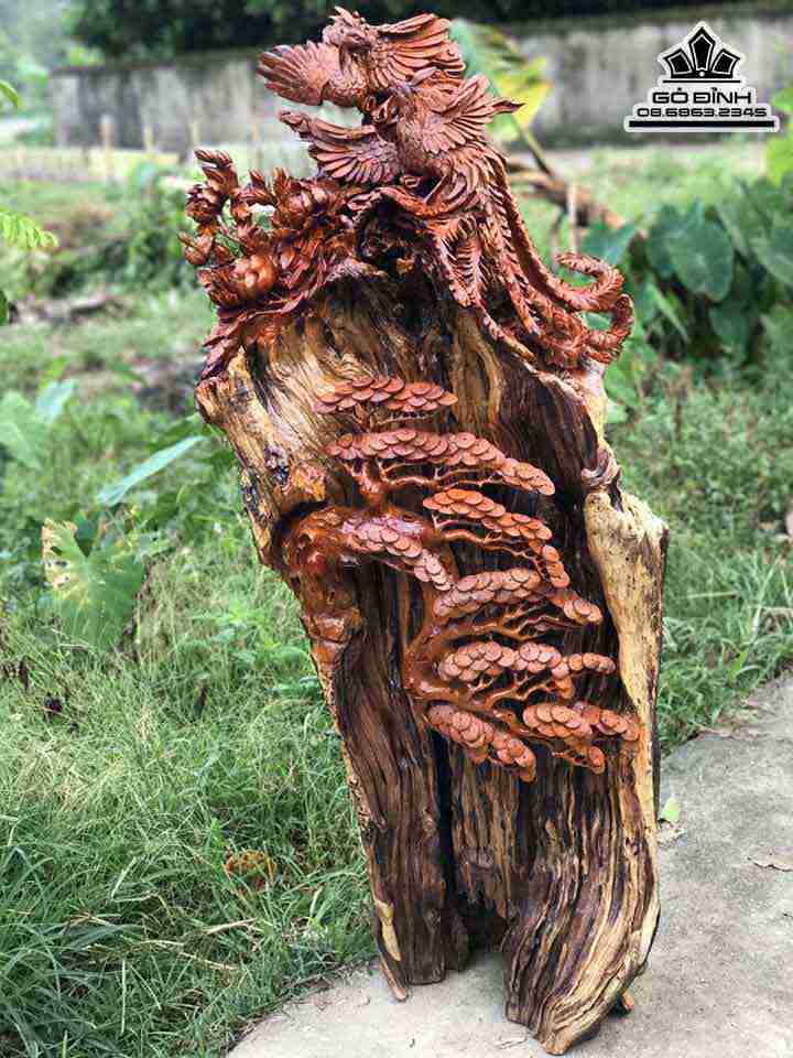 Tượng Phu Thê Viên Mãn Gỗ Lũa Hương  Cao 1m36 Ngang 66 Sâu 45 (cm)