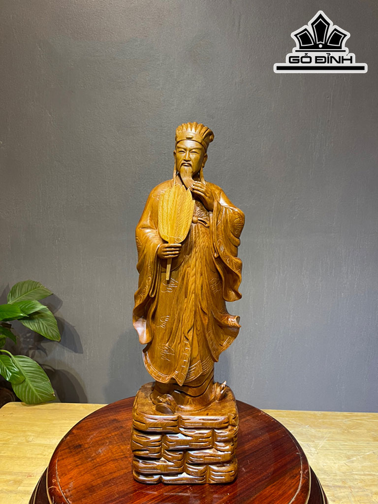 Tượng Gia Cát Lượng Gỗ Ngọc Am Cao 60 Ngang 18 Sâu 13 (cm)