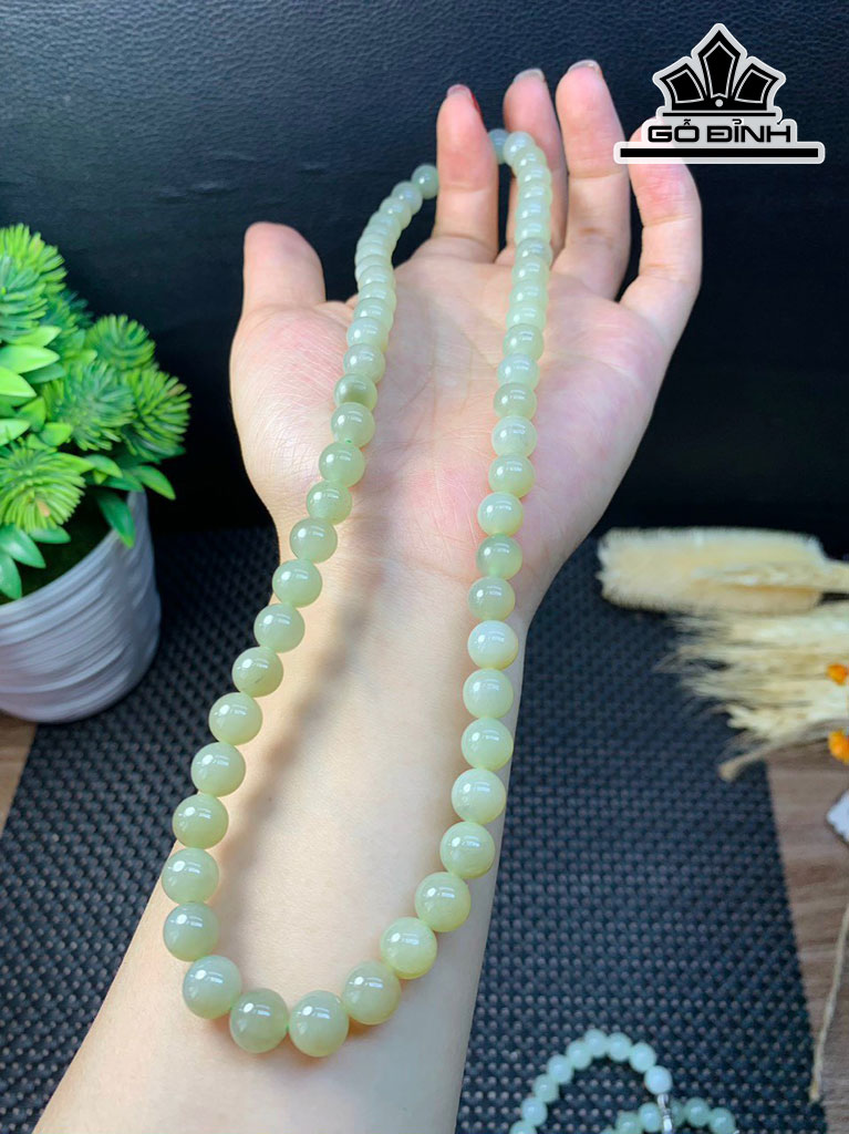 Vòng Tay Đá Ngọc Bích (Nephrite Jade) Đường Kính Hạt 8 (mm)