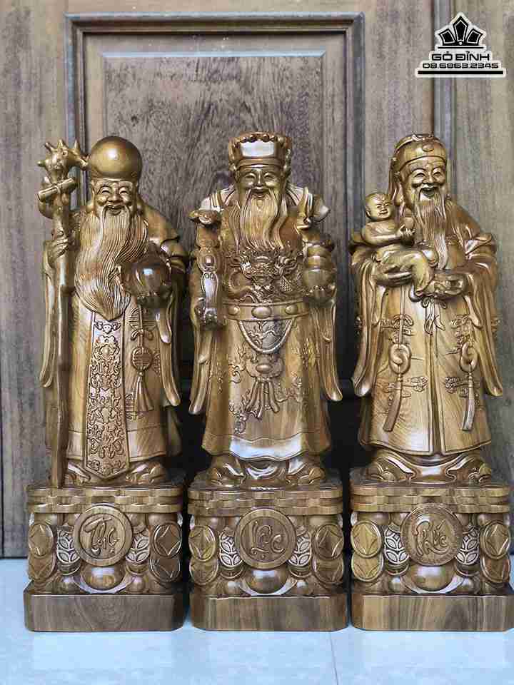 Tượng Tam Đa Phúc Lộc Thọ Gỗ Bách Xanh  Cao 50 (cm)