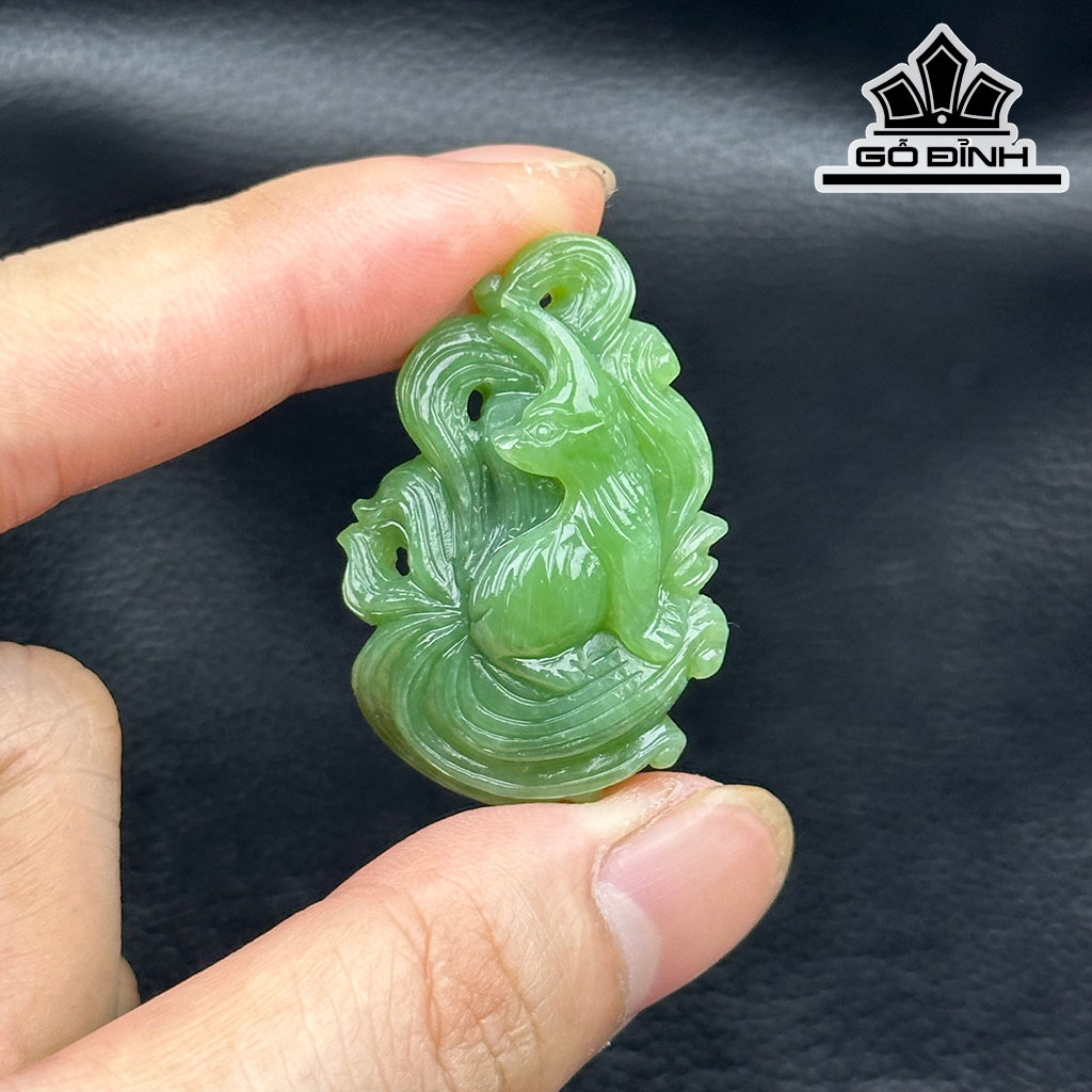 Mặt Dây Chuyền Hồ Ly Đá Ngọc Bích (Nephrite Jade) Cao 37 (mm)