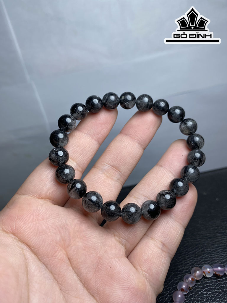 Vòng Tay Đá Thạch Anh Tóc Đen Đường Kính Hạt 9 (mm)