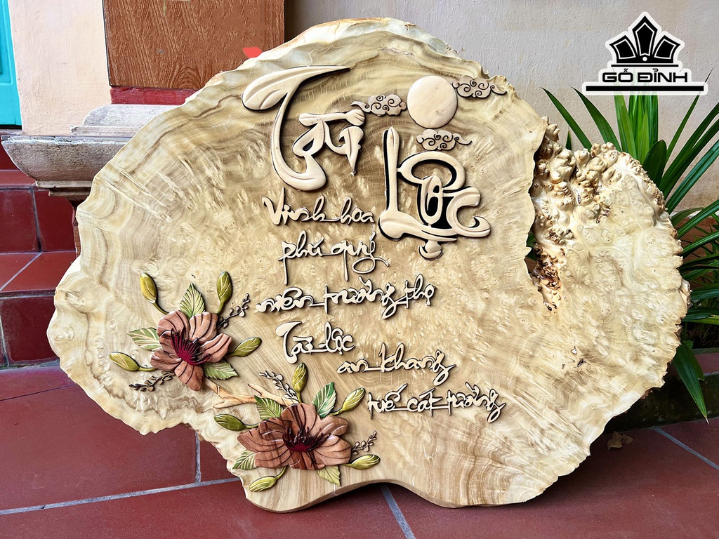 Tranh Tài Lộc Gỗ Nu Nghiến Cao 60 Ngang 79 Sâu 2,5 (cm)