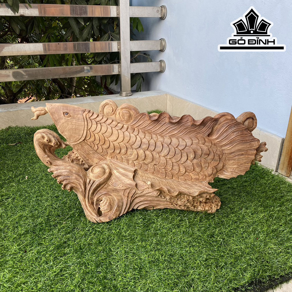 Tượng Cá Kim Long Gỗ Ngọc Am Dài 62 Rộng 18 Cao 32 (cm)
