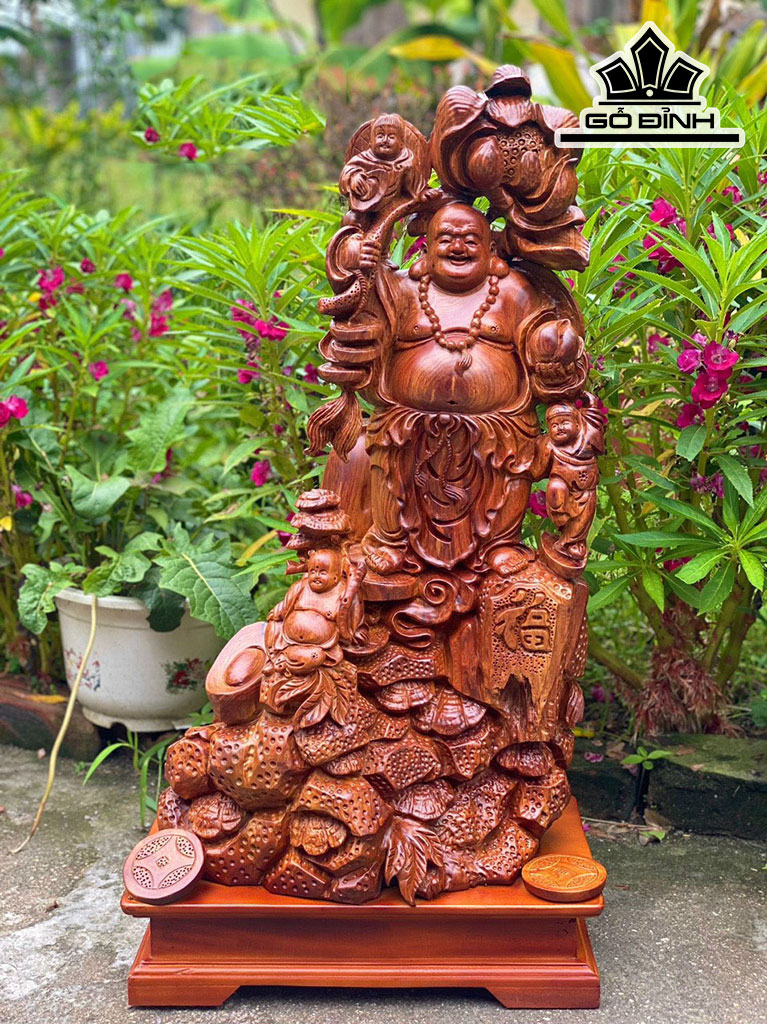 Tượng Phật Di Lặc Gỗ Cẩm Cao 68 Ngang 38 Sâu 23 Cao Cả Kỷ 78 (cm)