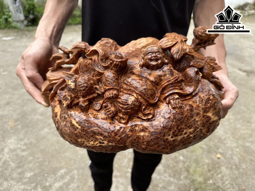 Tượng Phật Di Lặc Gỗ Nu Ngọc Am Cao 13 Ngang 37 Sâu 19 (cm)