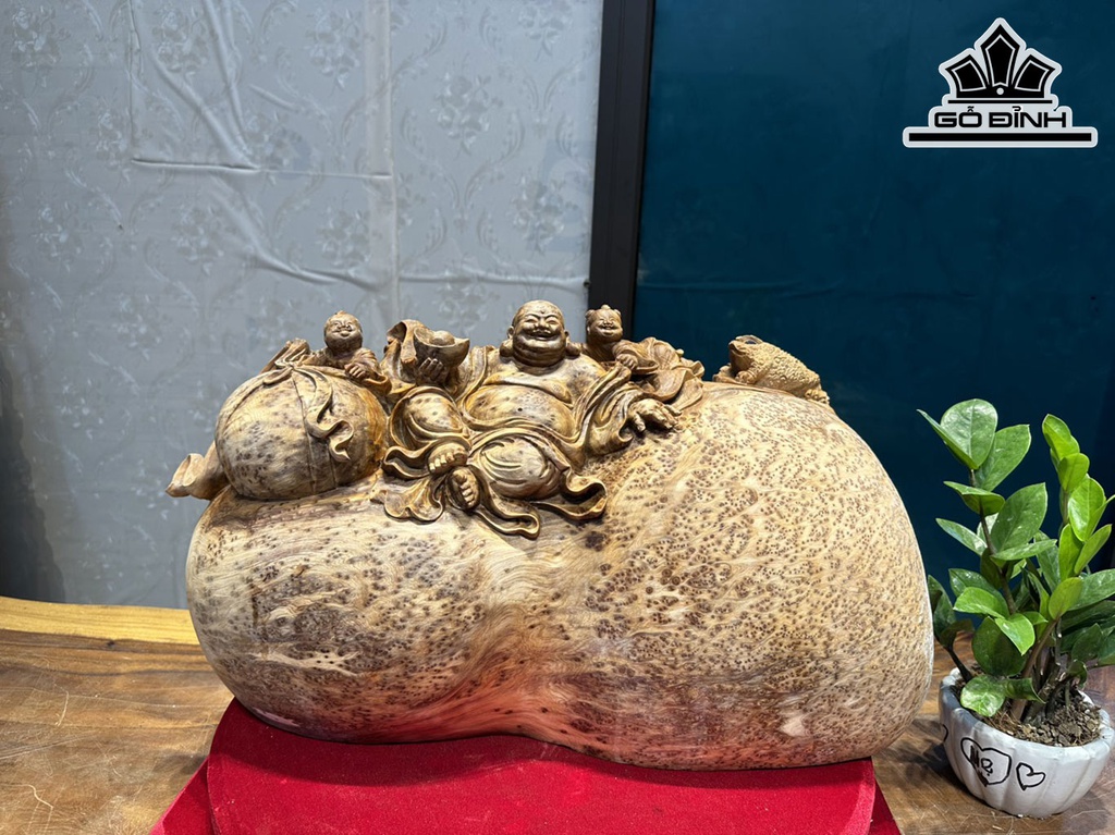 Tượng Phật Di Lặc Gỗ Nu Ngọc Am Cao 31 Ngang 63 Sâu 25 (cm)