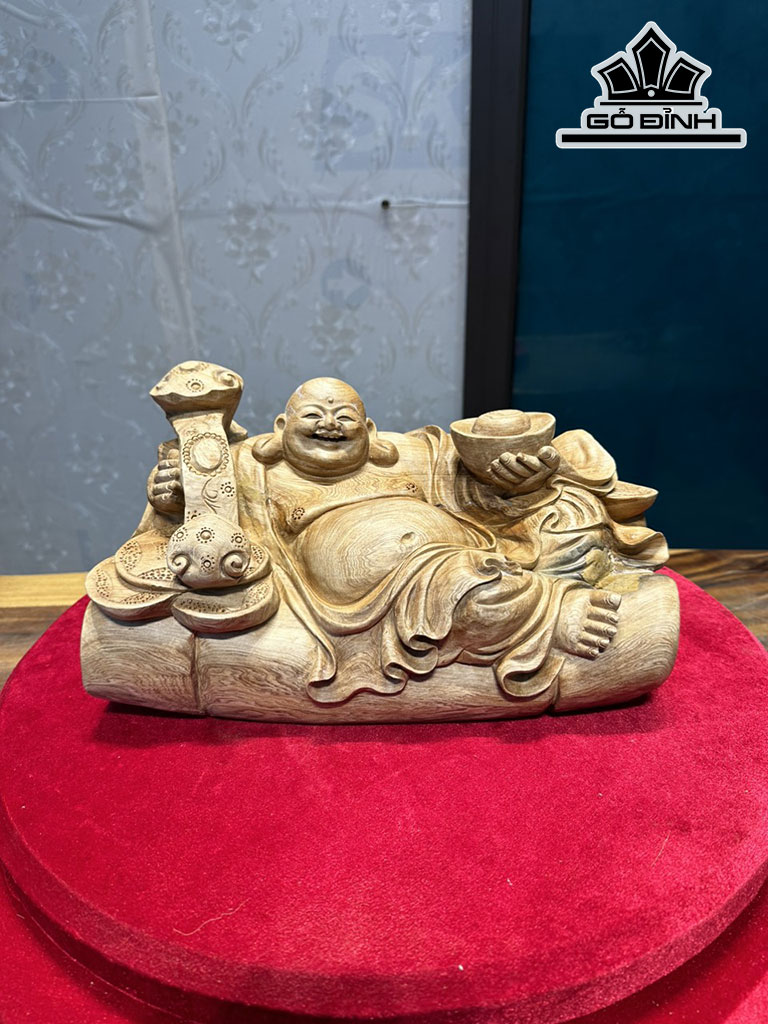 Tượng Phật Di Lặc Gỗ Ngọc Am Cao 18 Ngang 33 Sâu 21 (cm)