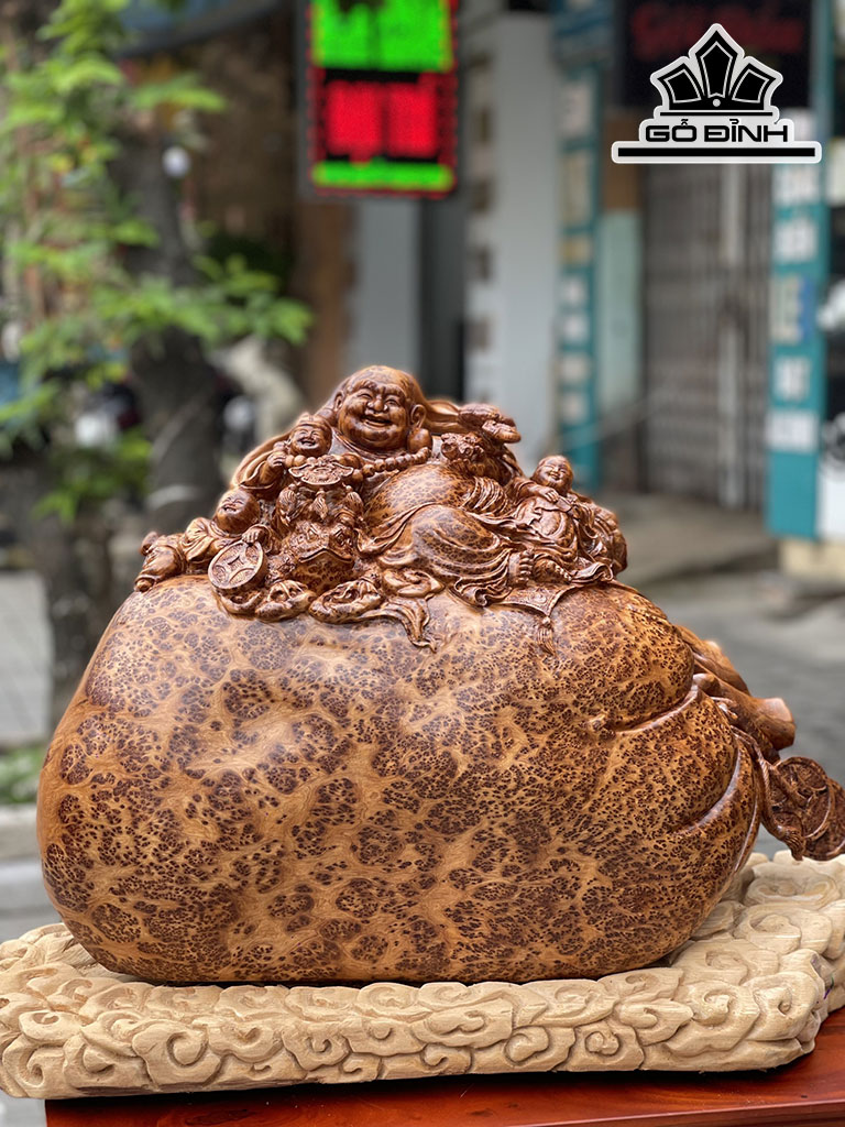 Tượng Phật Di Lặc Gỗ Nu Ngọc Am Cao 42 Ngang 62 Sâu 25 (cm)