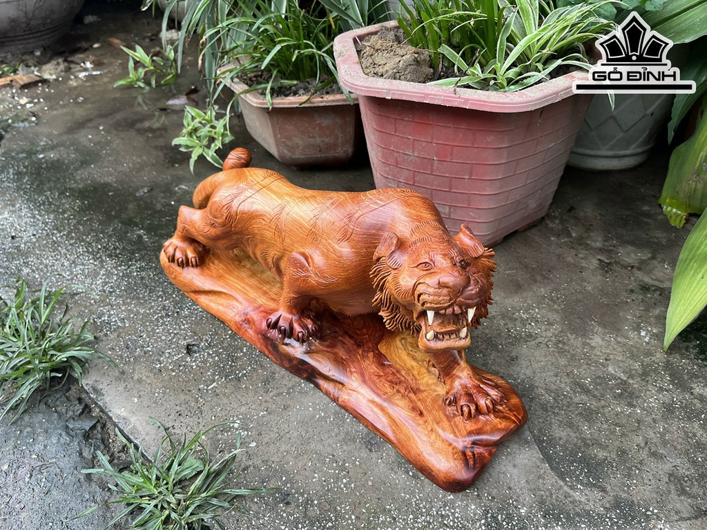 Tượng Hổ Phong Thủy Gỗ Hương Ngang 45 Cao 20 Sâu 13 (cm)