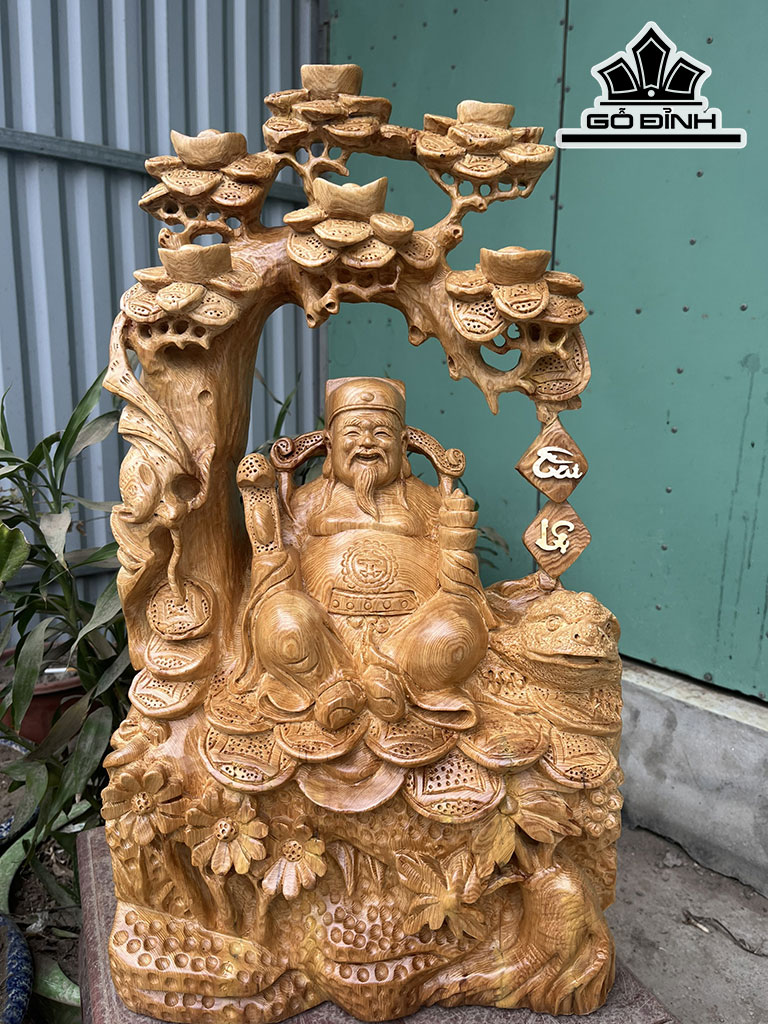 Tượng Thần Tài Gỗ Ngọc Am Cao 63 Ngang 35 Sâu 18 (cm)