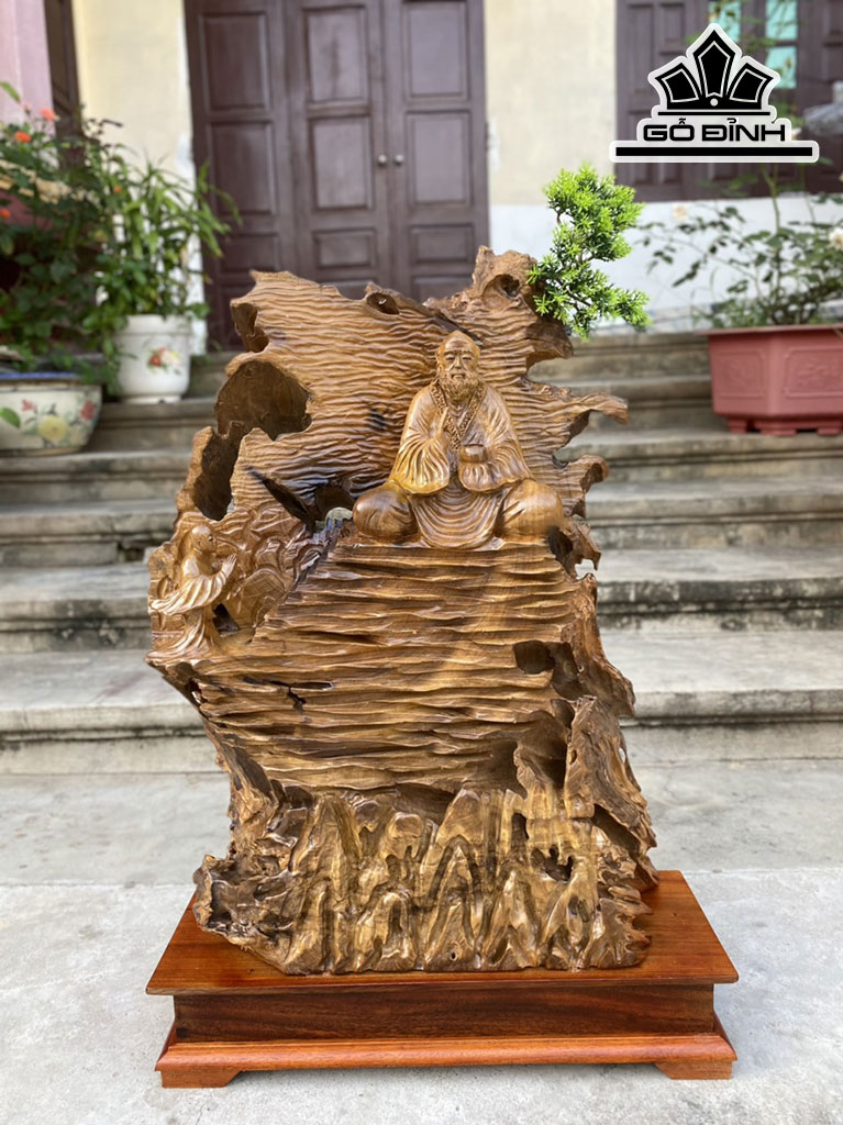Tượng Đạt Ma Sư Tổ Gỗ Ngọc Am Cao 64 Ngang 48 Sâu 17 Cao Cả Kỷ 74 (cm)