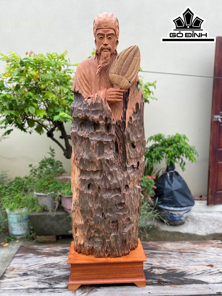 Tượng Gia Cát Lượng Gỗ Đinh Hương Cao 120 Ngang 40 Sâu 16 (cm)