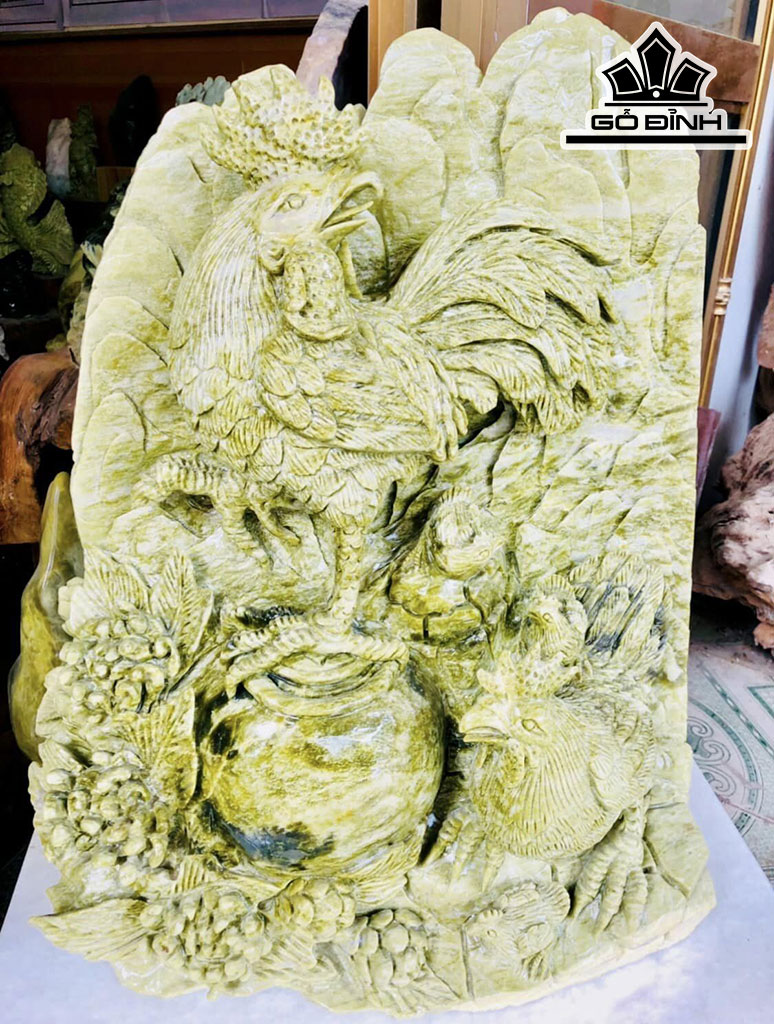 Tượng Gia Đình Gà Đá Serpentine Cao 80 Ngang 60 Sâu 28 (cm) 96kg