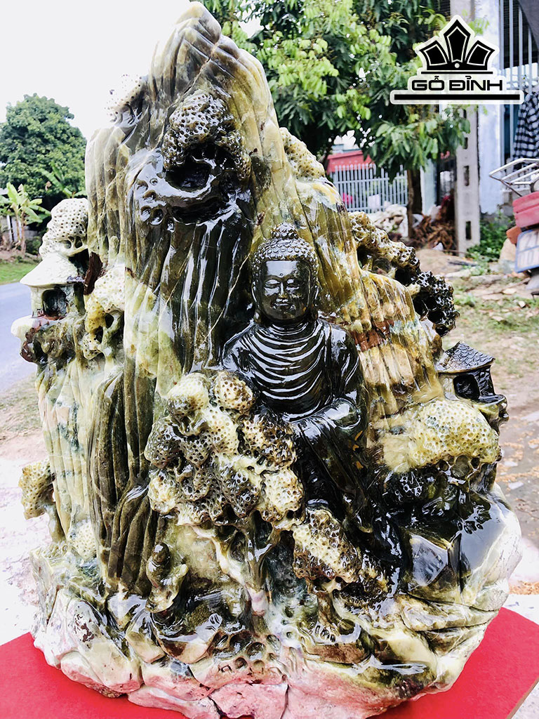Tượng Phật Đá Serpentine Cao 55 Ngang 50 Sâu 20 (cm) 45kg