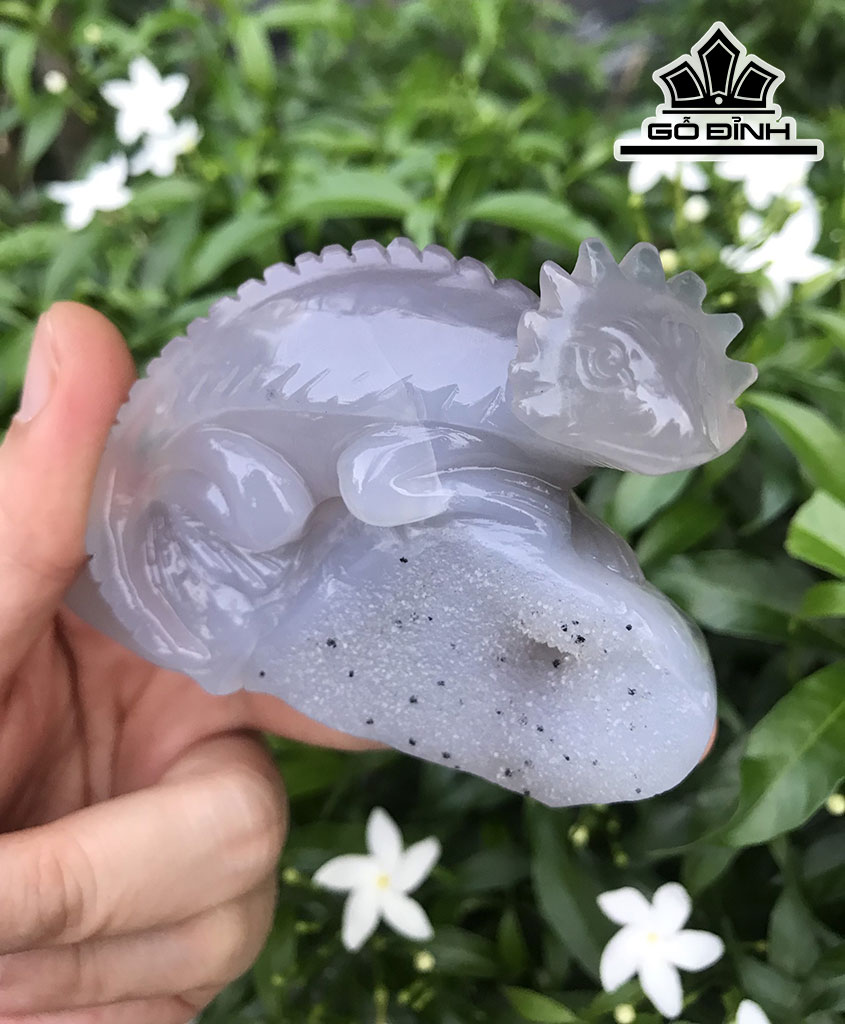 Tượng Tắc Kè Đá Mã Não Cao 8,5 Ngang 7 Sâu 2,5 (cm)