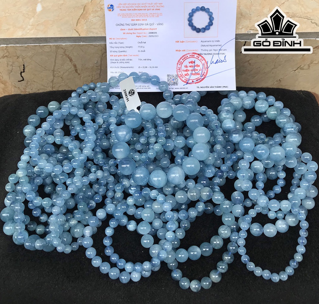 Vòng Tay Ngọc Hải Lam Đá Aquamarine Đường Kính Hạt 14,3 (mm) 61gr