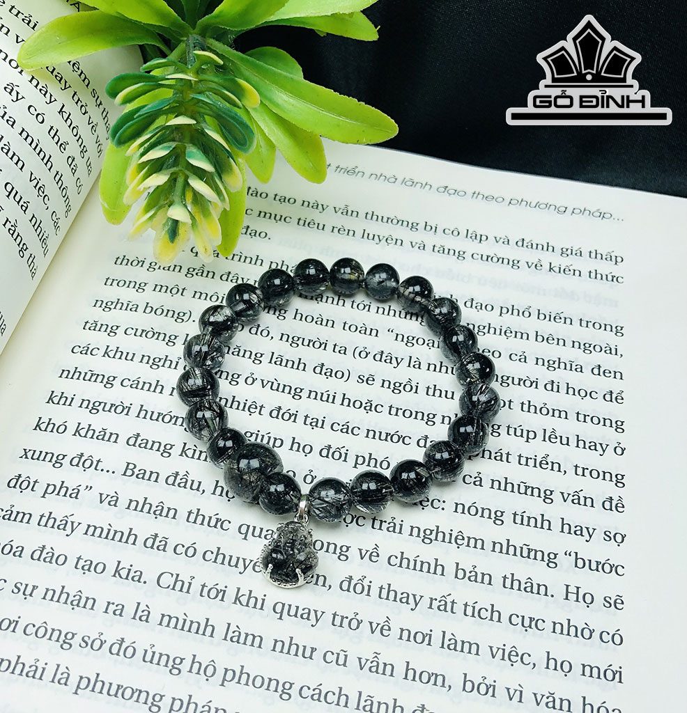 Vòng Tay Đá Thạch Anh Tóc Đen Đường Kính Hạt 7,5 (mm)