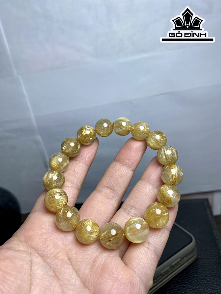 Vòng Tay Đá Thạch Anh Tóc Vàng Đường Kính Hạt 12 (mm)