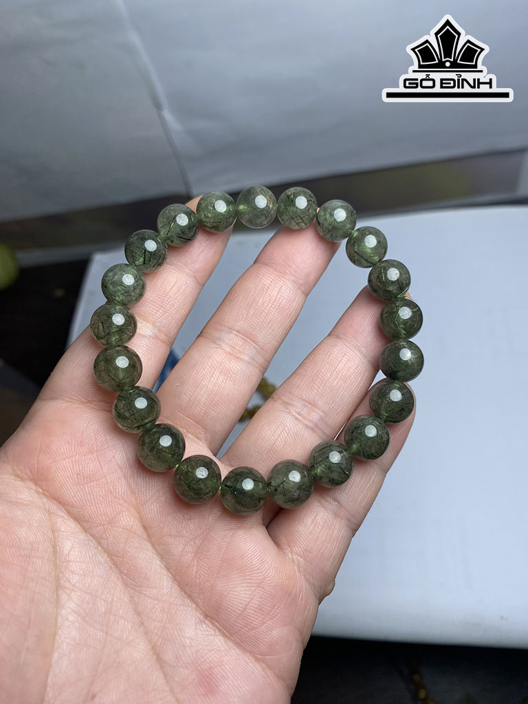 Vòng Tay Đá Thạch Anh Tóc Xanh Đường Kính Hạt 9,5 (mm)