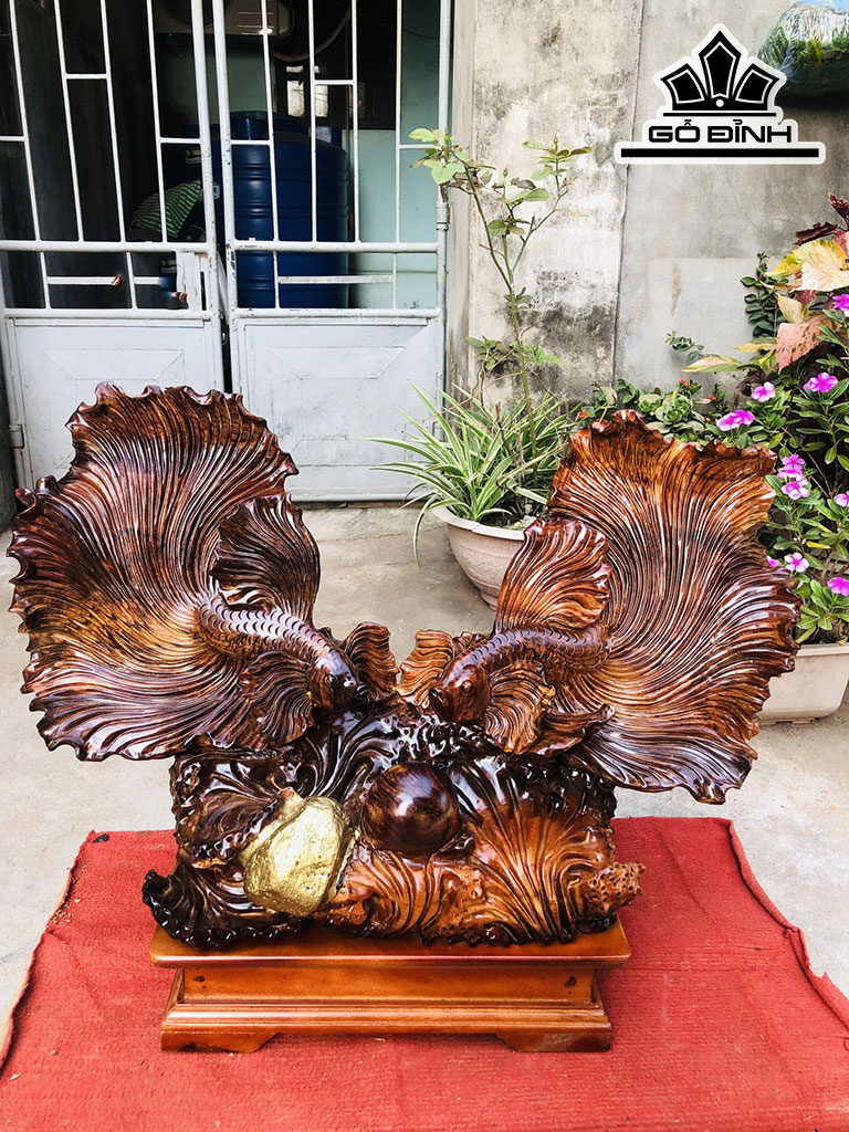 Tượng Cá Xiêm Gỗ Hương Cao 48 Ngang 64 Sâu 25 (cm)
