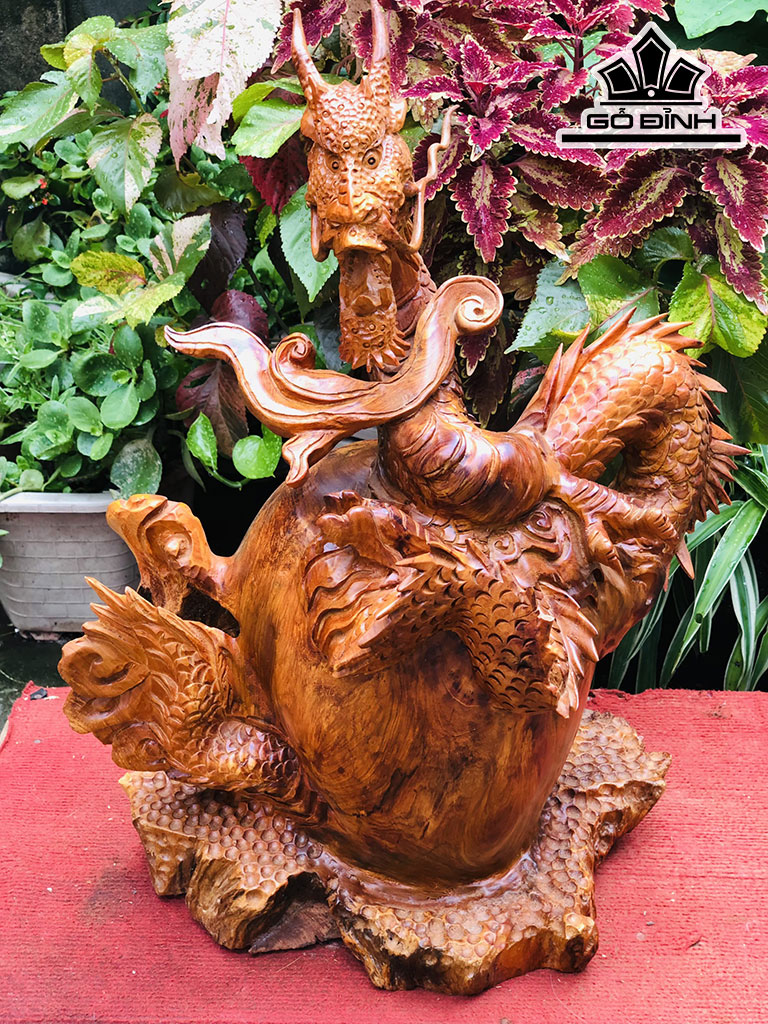 Tượng Nhất Long Chấn Chum Phú Quý Gỗ Hương Cao 60 Ngang 38 Sâu 30 (cm)