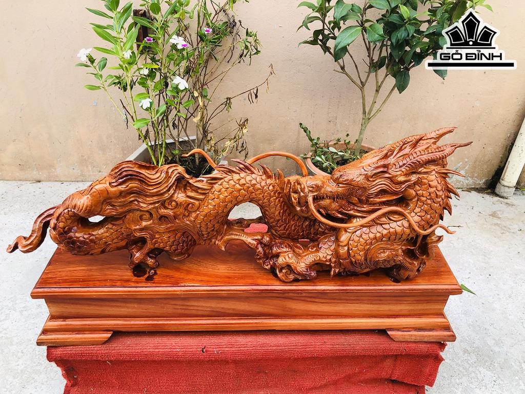 Tượng Nhất Long Gỗ Hương Cao 36 Ngang 75 Sâu 13 (cm)