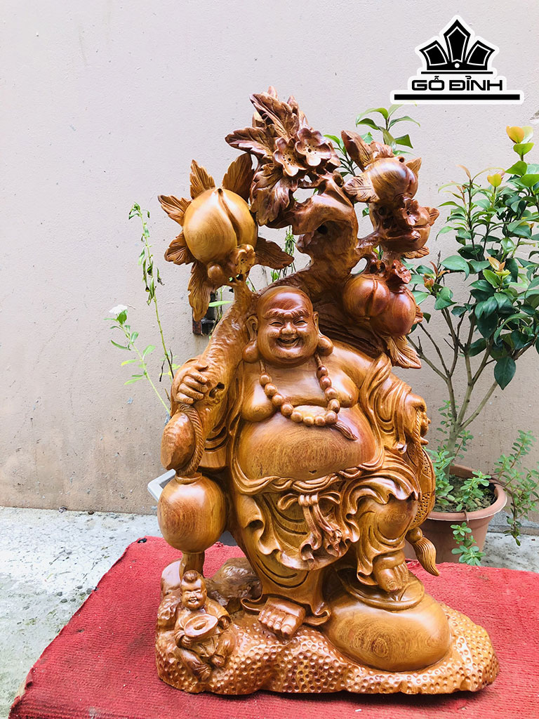 Tượng Phật Di Lặc Gỗ Hương Cao 69 Ngang 43 Sâu 20 (cm)
