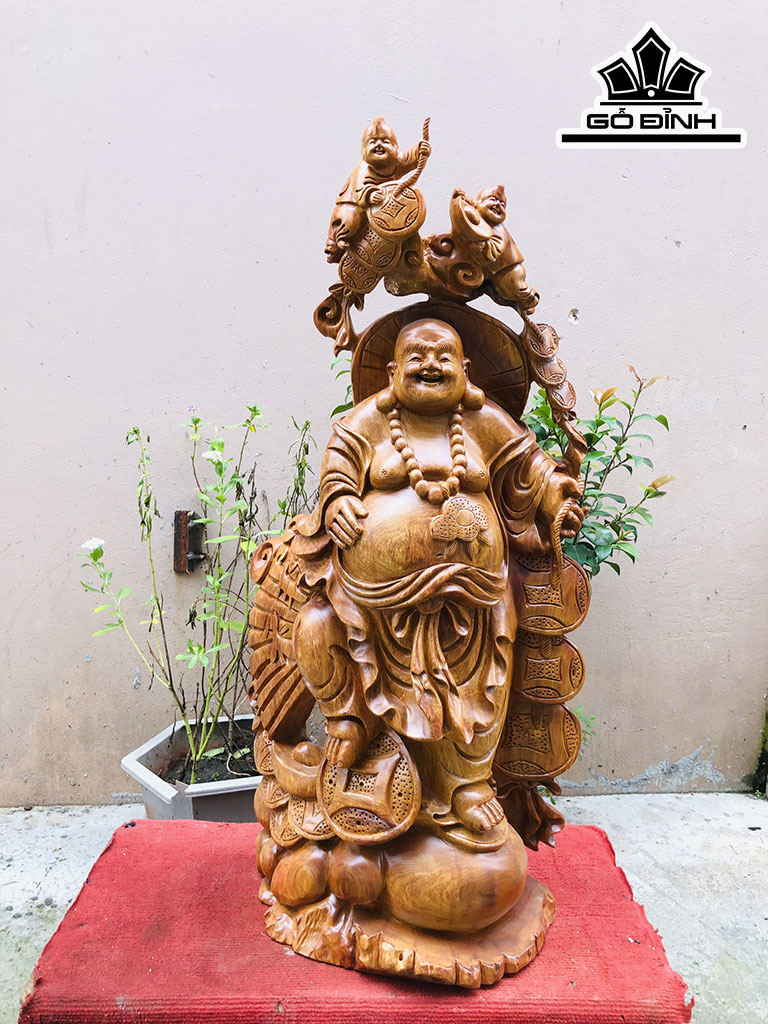 Tượng Phật Di Lặc Gỗ Hương Cao 89 Ngang 44 Sâu 20 (cm)