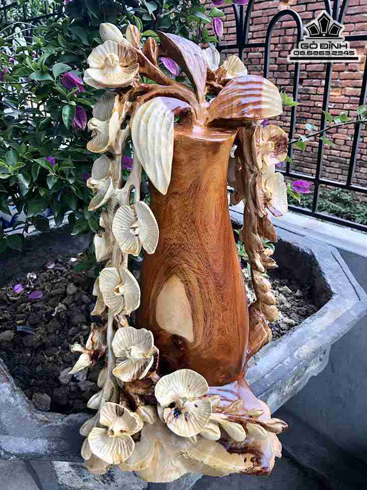 Tượng Bình Hoa Lan Gỗ Hương  Cao 48 Rộng 33 Dày 25 (cm)