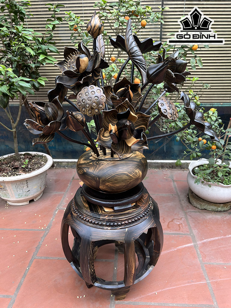 Bình Hoa Gỗ Mun Cao 65 Ngang 60 Sâu 60 Đường Kính 25 (cm)