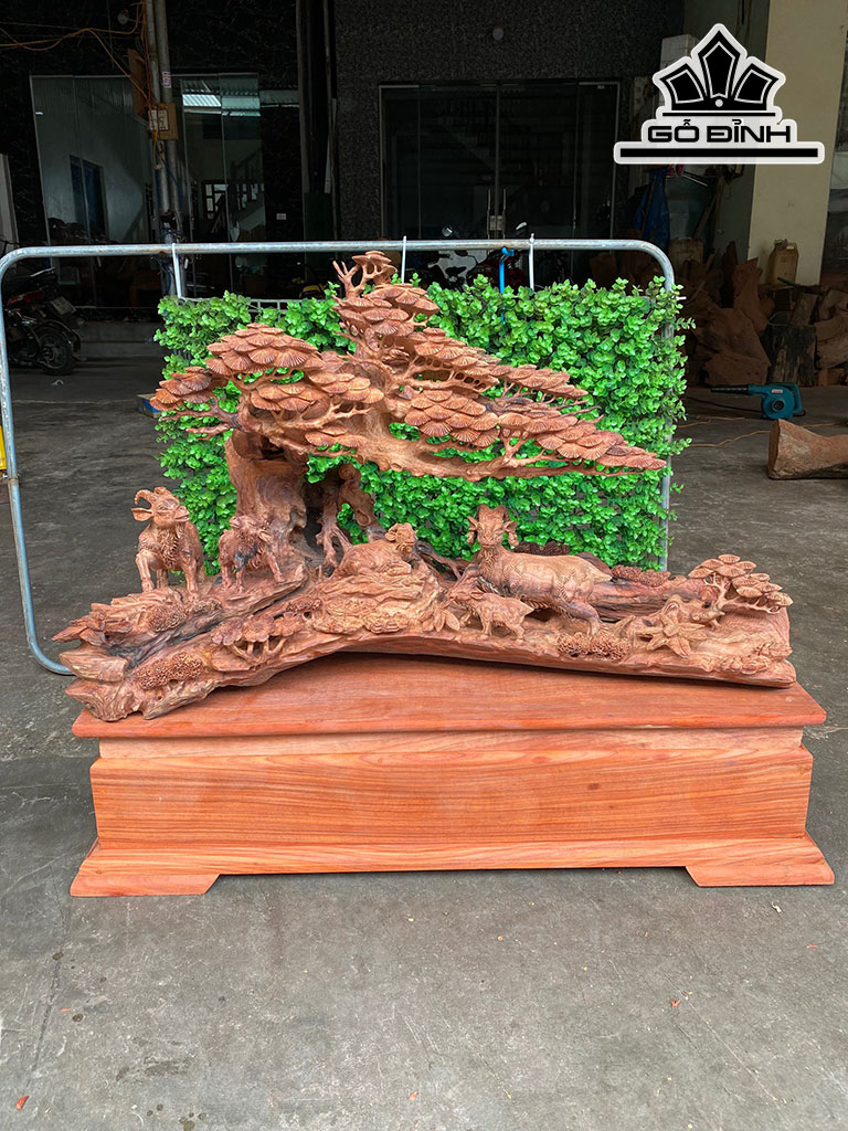 Tượng Ngũ Dương Khai Thái Gỗ Hương Cao 48 Ngang 82 Sâu 32 (cm)