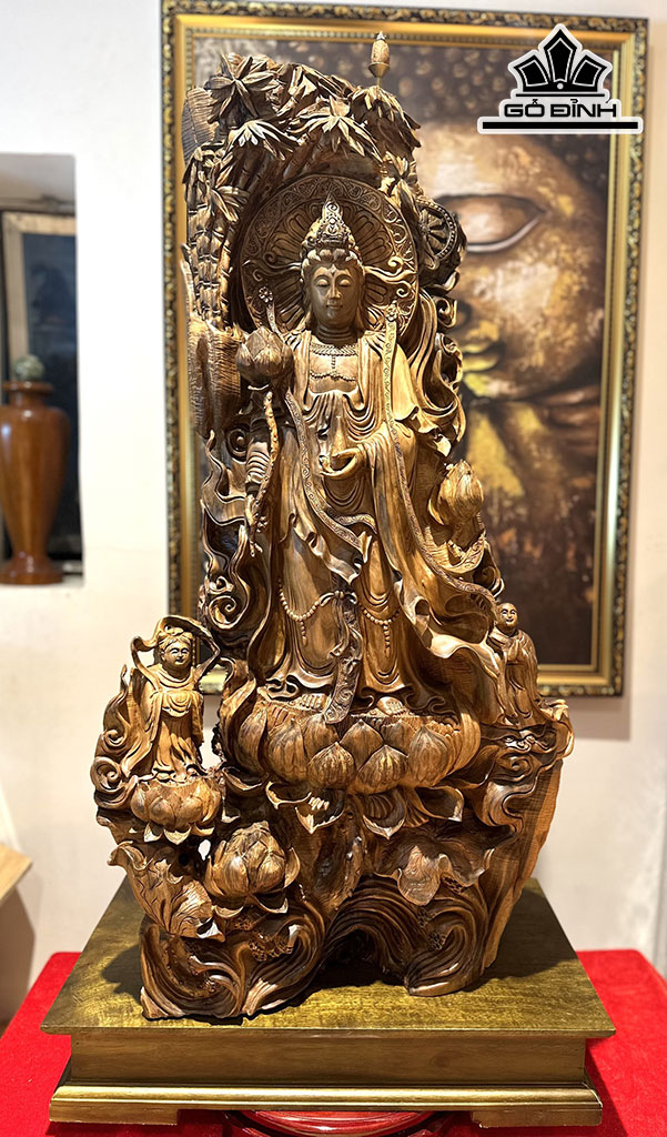 Tượng Nhất Tâm Bái Phật Gỗ Bách Xanh Cao 100 Ngang 47 Sâu 28 (cm)