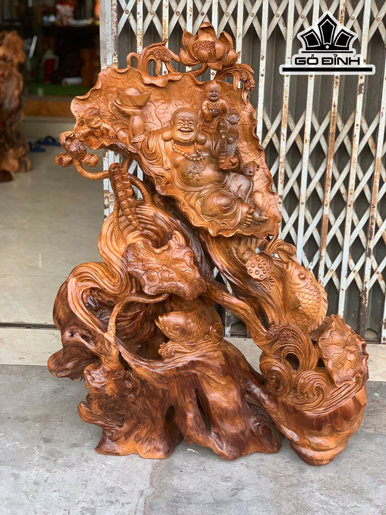 Tượng Phật Di Lặc Gỗ Lũa Sụn Ngọc Am Cao 110 Ngang 88 Sâu 28 (cm)