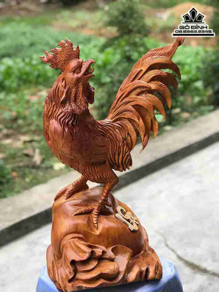 Tượng Gà Trống Gỗ Hương  Cao 50 Rộng 35 Dày 25 (cm)