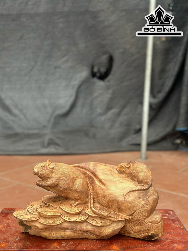 Tượng Chuột Phong Thủy Gỗ Ngọc Am Cao 25 Ngang 42 Sâu 24 (cm)