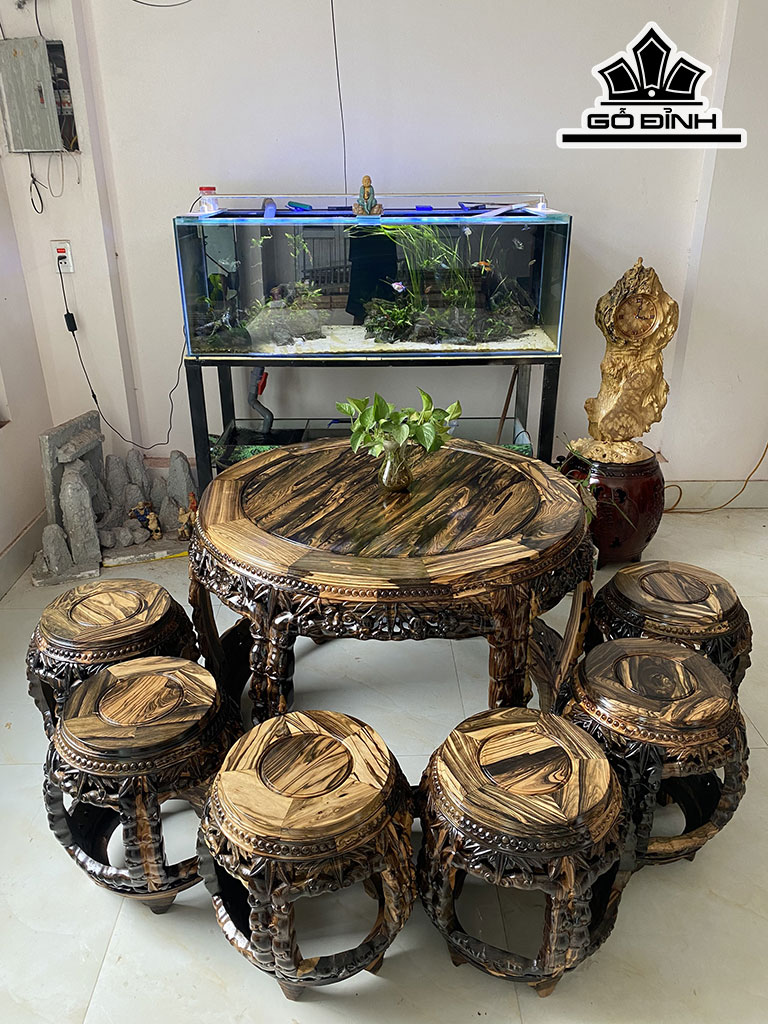 Bộ Đôn Gỗ Mun Hoa Bàn Cao 70 Đường Kính Mặt Bàn 93 (cm)