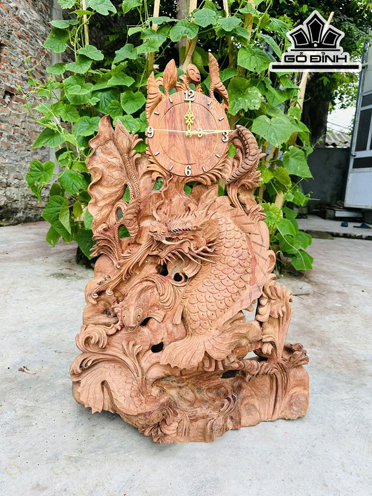 Tượng Tam Ngư Hóa Rồng Gỗ Hương Cao 82 Ngang 57 Sâu 37 (cm)