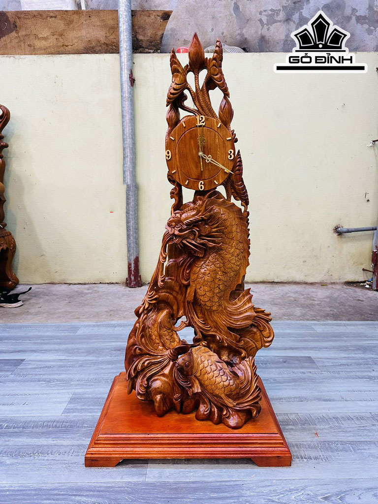 Tượng Tam Ngư Hóa Rồng Gỗ Hương Cao 93 Ngang 45 Sâu 32 (cm)